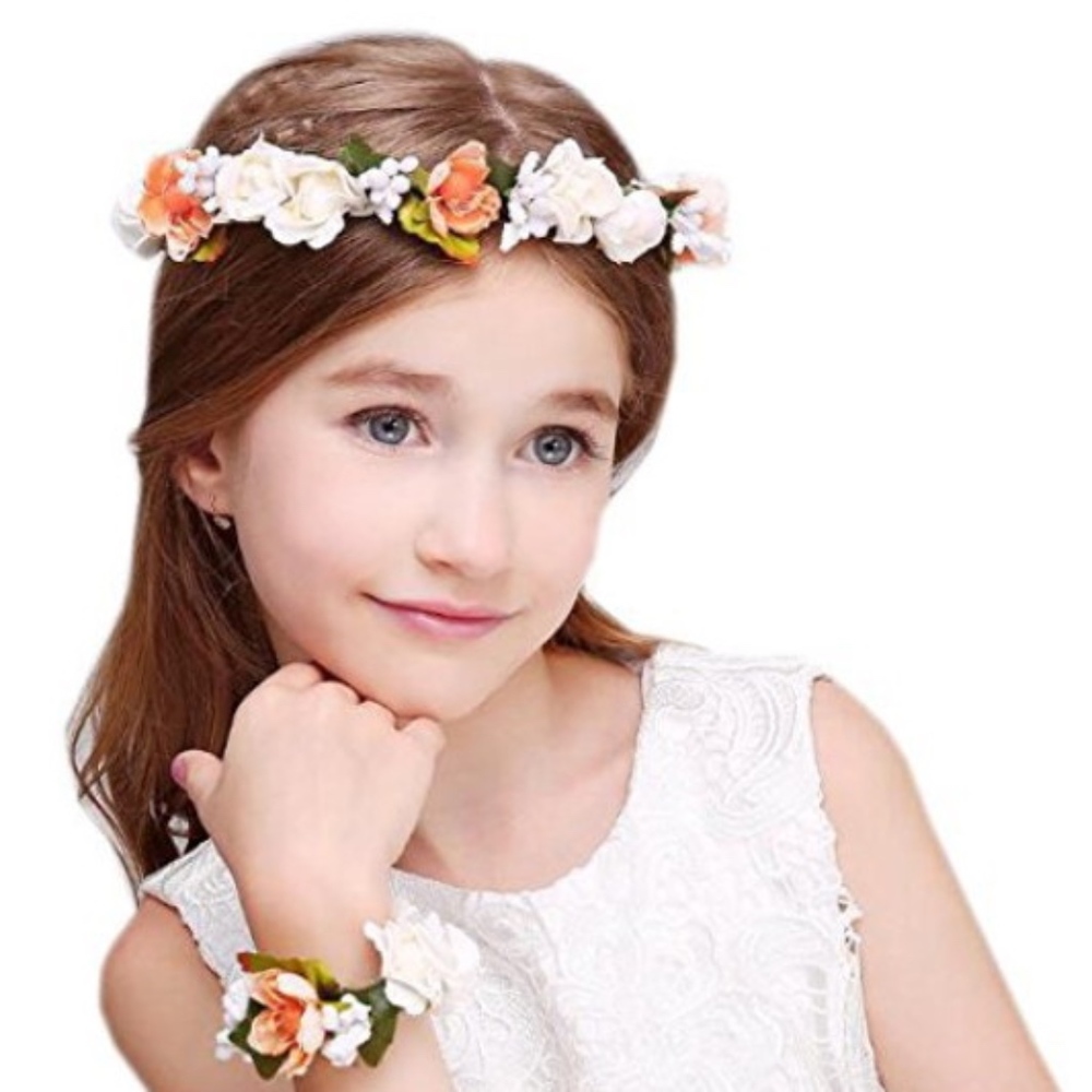 x2 Orange White Flower Leaf Hair Crowns & Corsages